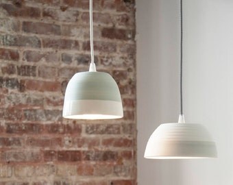 Large pendant light. Ceramic pendant lightning. Minimalist lamp turquoise and white OR yellow and white.