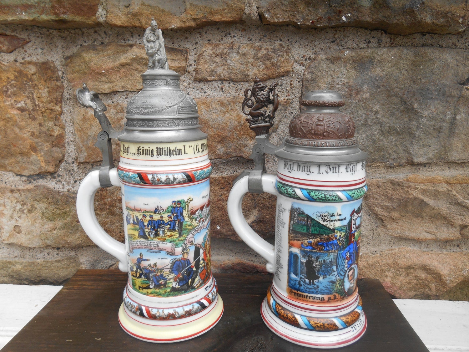 One Antique German Regimental Beer Stein Infantry Military
