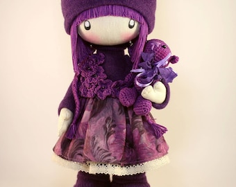 Rag doll Zooey MADE TO ORDER 13"Cute Cloth doll Fabric doll gift for birthday handmade doll purple hair ragdoll gift ideas for her for child