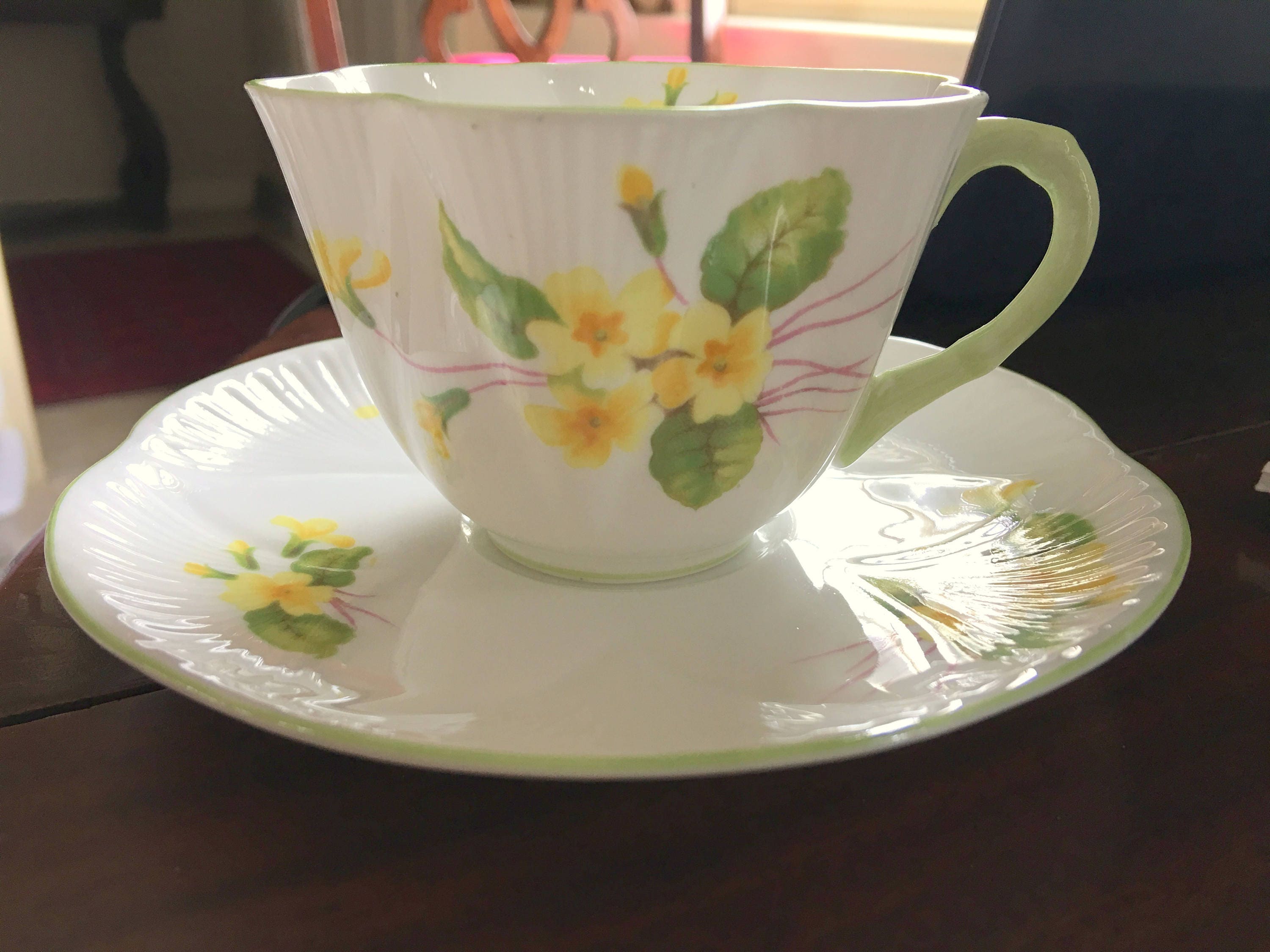 Primrose Shelley Tea Cup and Saucer, Antique Teacups, Dainty Style Cups