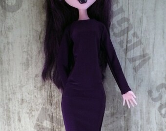 Monster High doll clothes. Dark Purple Long Dress (to the calf) for extra tall size MH and EAH dolls (17 inch, 17 '', 43 cm)