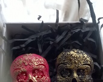 Handmade & Painted "Tarantino" Sugar Skull Gothic Muerto Earrings