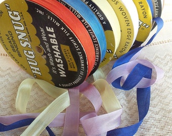 Hug Snug 100 yds Washable Seam Binding Wholesale Woven Edge Rayon Made in USA, Lavender, Dark / Medium Blue, Lt. Yellow, Scarlet Red, White