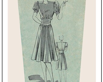 1940s Tea Dress Sewing Pattern - PDF Full Size Sewing Pattern - Instant Download