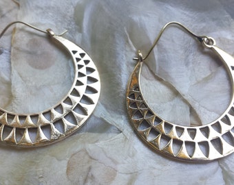 Brass Tribal Sun Hoop Earrings - Boho, Ethnic, Gypsy, Funky
