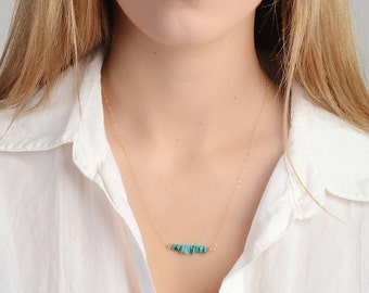 Beaded Bar Necklace, Turquoise Necklace, Delicate Beaded Necklace, Layering Necklace, 14K Gold Fill, Dainty, Bridesmaid Gift, Silver, Rose