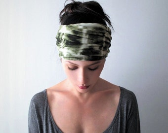 TIE DYE Headband - Olive Green Hair Wrap - Tie Dye Scarf - Bohemian Headband - Boho Hair Accessories - Extra Wide Head Scarf