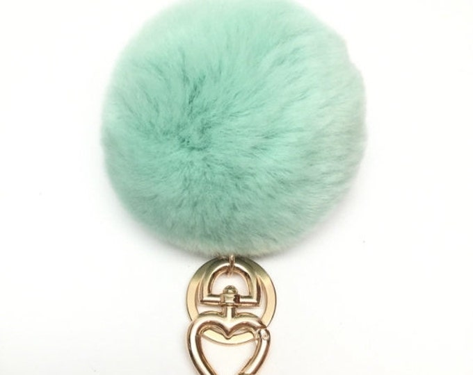 Heart Fur Pompom Keychain Rabbit Fur Ball Bag Candy Green