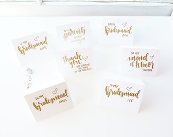 calligraphy gift cards for bridal party // handwritten bridesmaid thank you cards // wedding day cards // gift for him gift for her