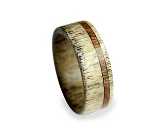 Antler Ring With Oak Wood Inlay, Wooden Ring with Deer Antler Inner, Deer Antler Ring, Mens Ring, Natural Ring, Mens Band, Off-Center Stripe
