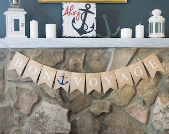 Bon Voyage Banner, Nautical Going Away Party Decor, Nautical Bon Voyage Sign, Travel Party, Going Away Party, B462