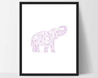 Purple Pink Geometric Elephant, Wall Art, Thai Wall Print, Boho Art, Wall Prints, Elephant Prints, Art, Elephant