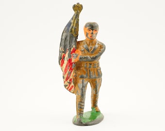 Vintage, antique, barclay, lead soldier, american flag,toy soldier, 1930s