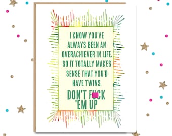 Mature, Card for Twins, Baby Shower Card, Card for New Mom, Twins Baby Shower, Twin Baby Gift, Baby Shower Gift, New Baby Gift, Card for