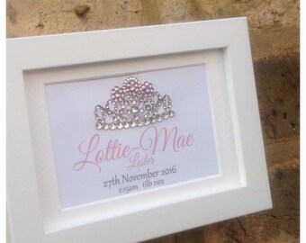 Personalised Crystal Crown or Tiara framed print | new baby gifts | Sparkle | Three sizes available.