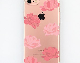 Floral iPhone 7 Case Clear iPhone 7 Case Flowers Transparent Flower iPhone 7 Case Beautiful Iphone 7 case Pink Phone case Peonies case