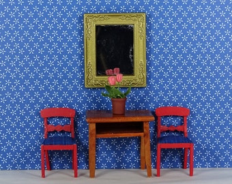 Doll house vintage hallway office 1970s 1980s furniture red wood