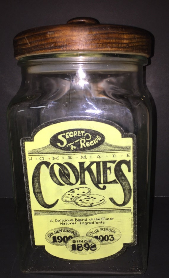 Vintage Secret Recipe Glass Cookie Jar With Wood Lid General