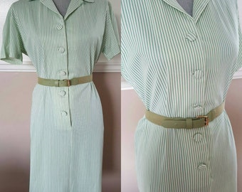 green pinstripe dress