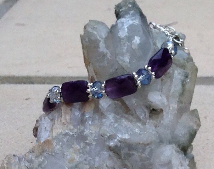 Amethyst necklace, amethyst & Swarovski crystal necklace, amethyst and silver, amethyst jewellery, silver necklace with amethyst beads