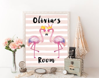 flamingo nursery wall art girls room custom name baby gift personalised pink flamingoes print modern pink - Decoration For Girls Bedroom flamingo nursery wall art girls room custom name baby gift personalised pink flamingoes print modern pink - Decoration For Girls Bedroom