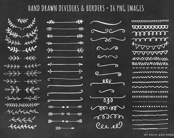 Dividers Borders Laurels Arrows - Hand Drawn Chalkboard Clip art - Doodle Clipart 86 png images