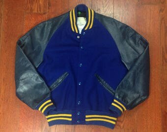 Vintage Wool Blend Varsity Lettermans Jacket Blue Mens 38 (M-L)