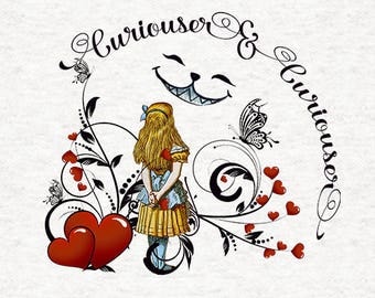 Alice In Wonderland Fabric | Upholstery | Sewing | Craft | Printed Fabric Panels - Curious and Curious.. Alice | 8x8 inch, 12x12 inch