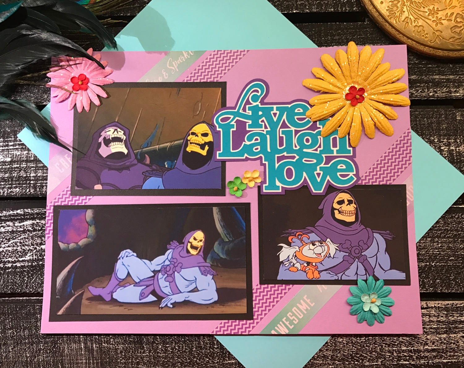 Skeletor Live Laugh Love. Scrapbook papercut page with