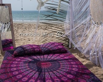 Bohemian Bedroom Decor, Mandala Tapestry Bedding, Queen Size Set, Boho Bedspread, Hippe Bed Sheet
