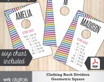 Clothing Rack Dividers, Fashion Consultant Marketing, Geometric Square Design, PRINTABLE, INSTANT DOWNLOAD