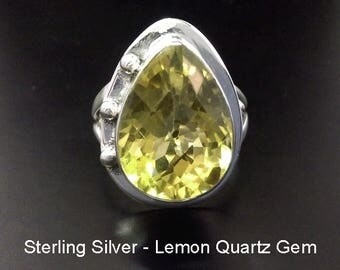 Sterling Silver Ring with Lemon Quartz Gemstone, Size 8 1/4. Stunning 925 Sterling Silver Ring 236 with Lemon Quartz Gemstone | Size 8 1/4