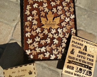 Guest Book Wedding Guest Book Alternative Personalized Drop box Alternative Guest Book Hearts GuestBook, Maple leaf