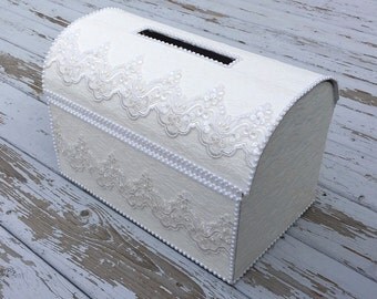 treasure chest money box/wedding card box/ivory wedding card box/envelope holder/lace wedding card box/busta box/ money box/gratitude box