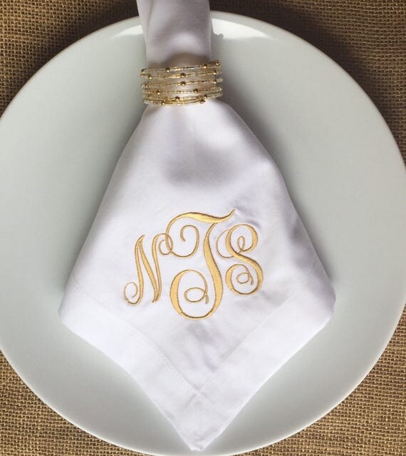 Monogrammed Dinner Napkins Embroidered Personalized Cloth