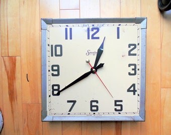 Vintage Sessions. Metal. Square. School Wall Clock. 1940's.