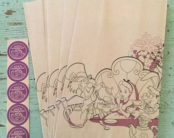 Alice in Wonderland Party Favor Bags. Gift Bags. Party Favor Gift Bags. Birthday Bags. Paper Bags. Treat Bags