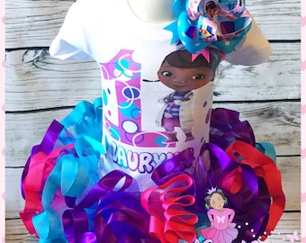 ribbon trimmed doc mcstuffins tutu set