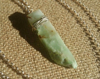 STUNNING Chyrsoprase Shard - Sterling Silver Wire-wrapped with 26" Rolo Chain