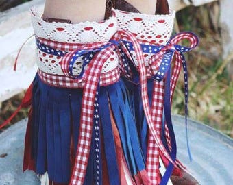 Eleanor Boot Cuffs ... Pink PomPon... Pageant boot covers, boot cuffs, fringe boots, boot covers, red white and blue, lace boots, gypsy boot