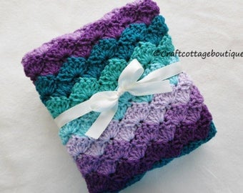 Crochet Baby Blanket - Travel / Stroller / Car Seat / Crib Size - Purple and Teal - Girl Baby Shower Gift -Nursery Bedding -Afghan -Knit
