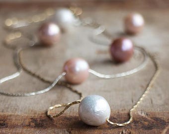 Single Pearl Necklace, Keshi Pearl Necklace, Choker Necklace, June Birthstone, Sliding Pearl Necklace, Minimalist Pink Pearl Jewelry