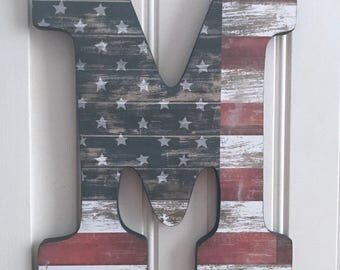 Rustic American Flag Letter,Wall Letter,Wood Letter,Letter Art,Hanging Letter,Decorated Letter,Wood Initial,Man Cave Decor,Living Room Decor