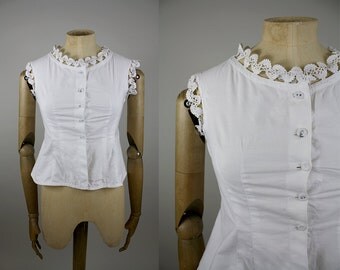 Victorian Cotton Camisole / Edwardian Corset Cover / Size Small / White Cotton and Lace / Victorian Undergarment / XXS XS S