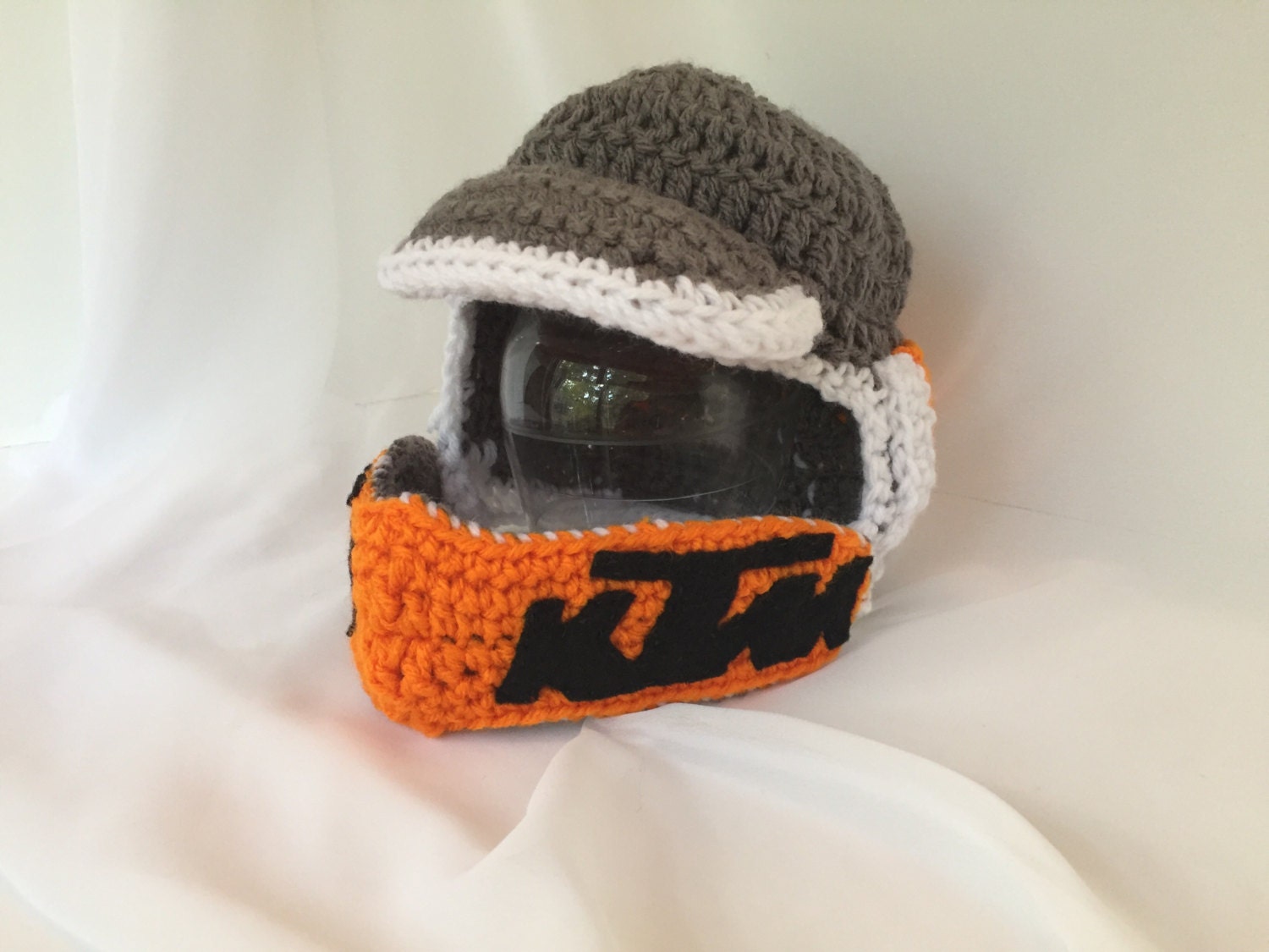 Crochet Dirt Bike Helmet KTM With Orange White And Gray