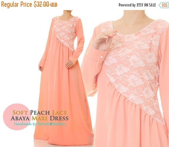 THXGIVING SALE Peach Floral Lace Modest Long by Tailored2Modesty