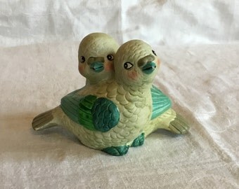 Vintage Lovebirds Painted Ceramic Coin Bank