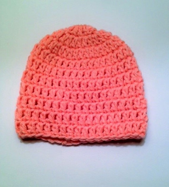 Items similar to Peach Baby Girl Crochet Beanie Hat, Baby Shower Gift