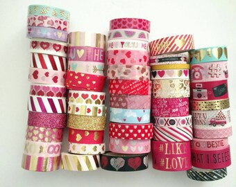 Washi Tape 18"-24" sample, Valentine's washi tape, hearts, love, dating, friendship, friends, red and pink, gold foil washi tape