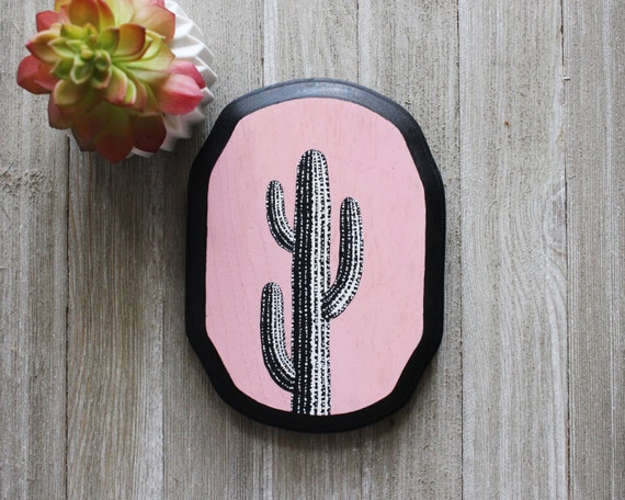 hand painted saguaro cactus on wooden plaque by walrusandtoad hand painted saguaro cactus on wooden plaque by walrusandtoad
